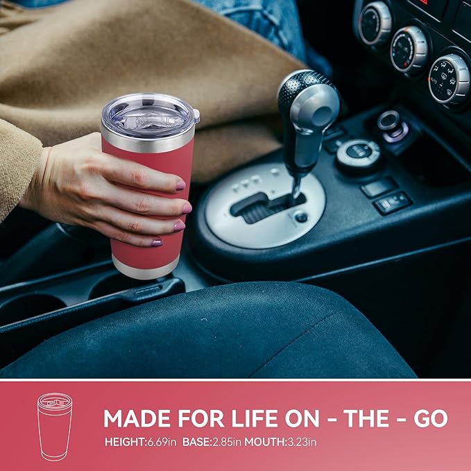 20 oz Tumbler Stainless Steel Tumblers Bulk with Lid Double Wall Insulated Coffee Tumbler Cups for Hot & Cold Drinks Powder Coated Travel Coffee Tumbler Mug Metal (Red, 12 pack) - Bloomnest