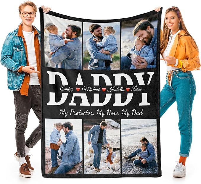 Fathers Day Personalized Gifts for Dad from Daughter Son Gifts for Dad Custom Blankets with Photo, Personalized Photo Blankets Customized Blanket with Picture - Bloomnest