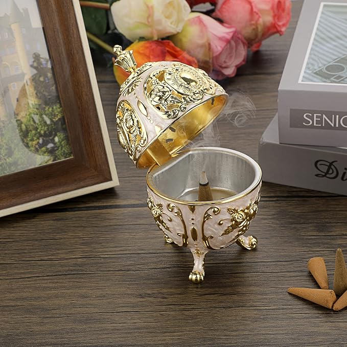 JUXYES Vintage Incense Burner Holder with Removable Ash Catchers, Metal Censer Antique Cone Coil Incense Burner Holder Zinc Alloy Spiritual Aromatherapy Yoga Meditation Gifts Retro Home Decoration - Bloomnest