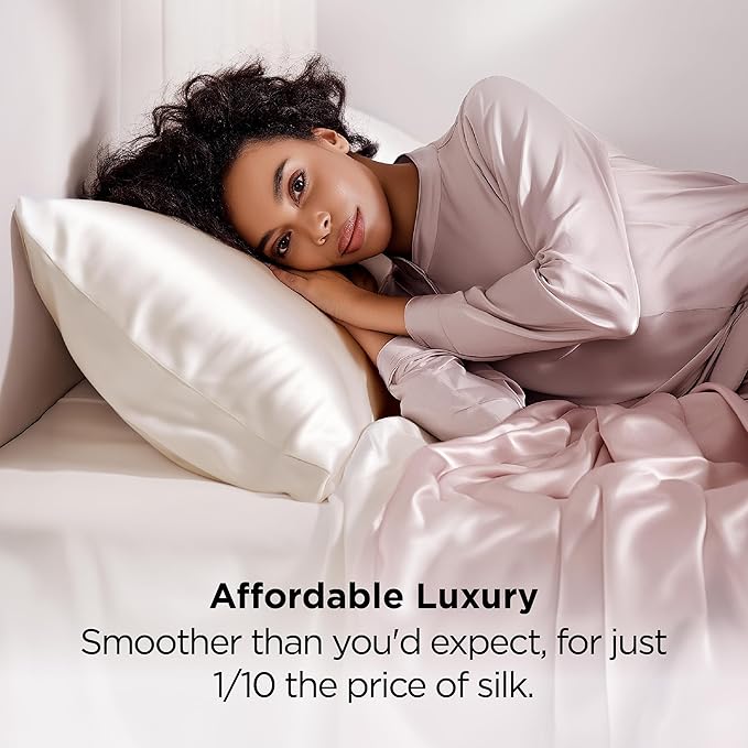 Bedsure Satin Pillowcase 2 Pack Similar to Silk Pillow Cases Standard Size, Pillow Case for Sleeping Women with Envelope Closure, Gifts for Women Men, Ivory, 20x26 Inches, 2pcs - Bloomnest