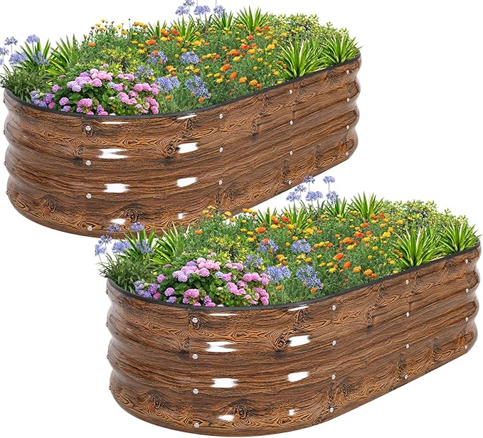 1MORE Galvanized Raised Garden Bed- Planter Garden Boxes Outdoor, Raised Beds for Gardening, 4x2x1ft Metal Garden Bed Kit for Vegetables Flower, Planter Raised Beds with Tools.Grain-2pack - Bloomnest