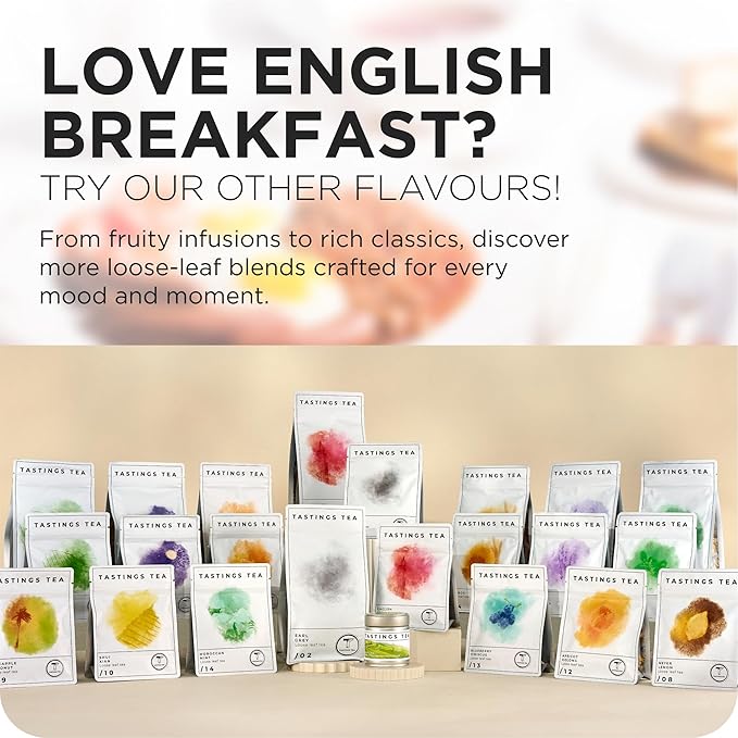 Tastings Tea English Breakfast Tea, 3.5 oz. | Natural Loose-Leaf Black Tea Blend with Assam & Nilgiri Flavor | Caffeinated - Bloomnest