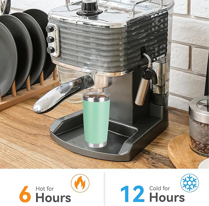 20 oz Tumbler Stainless Steel Tumblers Bulk with Lid Double Wall Insulated Coffee Tumbler Cups for Hot & Cold Drinks Powder Coated Travel Coffee Tumbler Mug Metal (Jade, 1 pack)