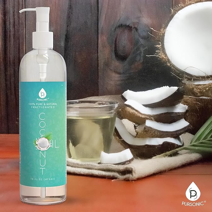 Pursonic Pure Unscented Fractionated Coconut Oil - 16 Oz Multipurpose Oil for Skin, Hair, Body Massage & Makeup Removal - Carrier Oil for Essential Oils and Aromatherapy