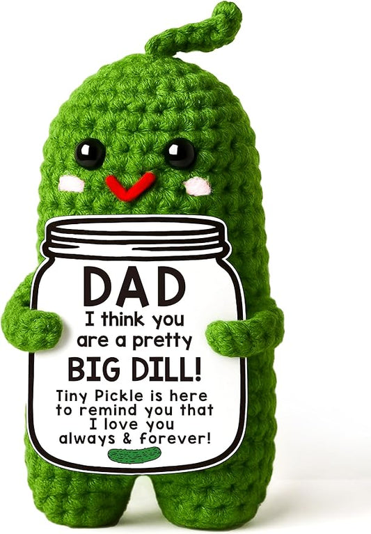 MAMAGIFTREE Valentines Dad Gifts from Daughter or Son,Handmade Crochet Pickle Birthday Gifts for Dad -I Love Best Daddy Ever Gift Thank You Daddy Funny Emotional Care Desk Decor