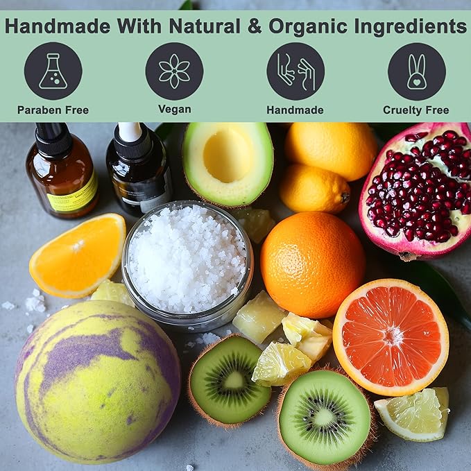 Tropical Fruit Bath Fizzies Set - 12 Large Bubble Bathbombs with Natural Essential Oils in Fruity Scents - Vegan Fizzy Bath Bombs Has Moisturizing Shea Butter and Coconut Oil