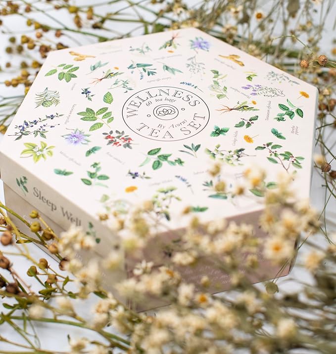 ACORUS Wellness & Loveland Tea Sets, Natural Assorted Herbal Tea Hamper Box Gift Sets, Large Variety of 120 Tea Bags, 12 Flavours - Bloomnest