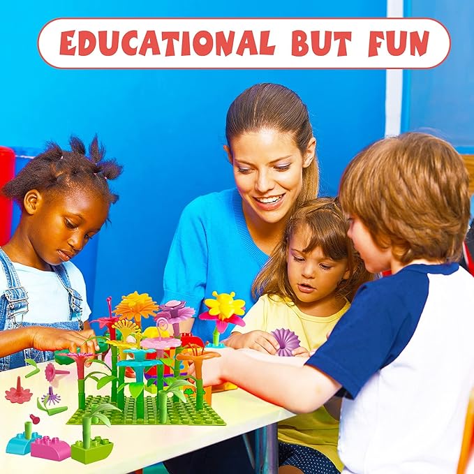 3-6 Years Old Toddler Toys - Flower Garden Building Toy with Insect Pegs, Educational Activity Gifts for Girls Preschool-Kindergarten, 153Pcs STEM Stacking Pretend Play Set - Bloomnest