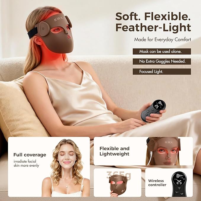 4D Wireless Red Light Therapy for Face and Neck with 400 LEDs,8+1 Color Light Therapy Mask with NIR, 850nm Red Light Therapy Mask, 4000mAh Rechargeable Led Face Mask Remote Control for Home & Travel Bloomnest