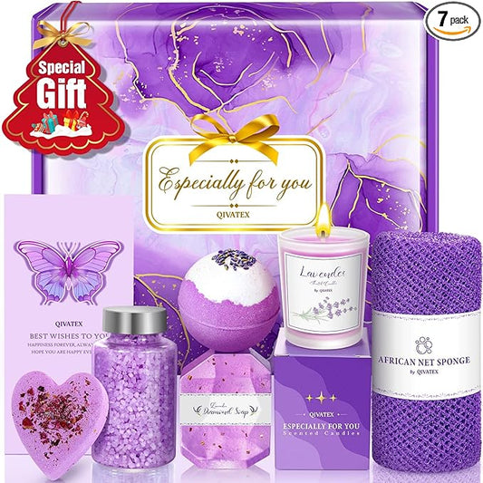 Bath Gift Set for Women, Christmas Stocking Stuffers for Women, Birthday White Elepant Gifts for Wife Her Sister Mom Auntie Grandma Friends, Relaxing Spa Self Care Lavender Bath Bombs Set﻿ - Bloomnest
