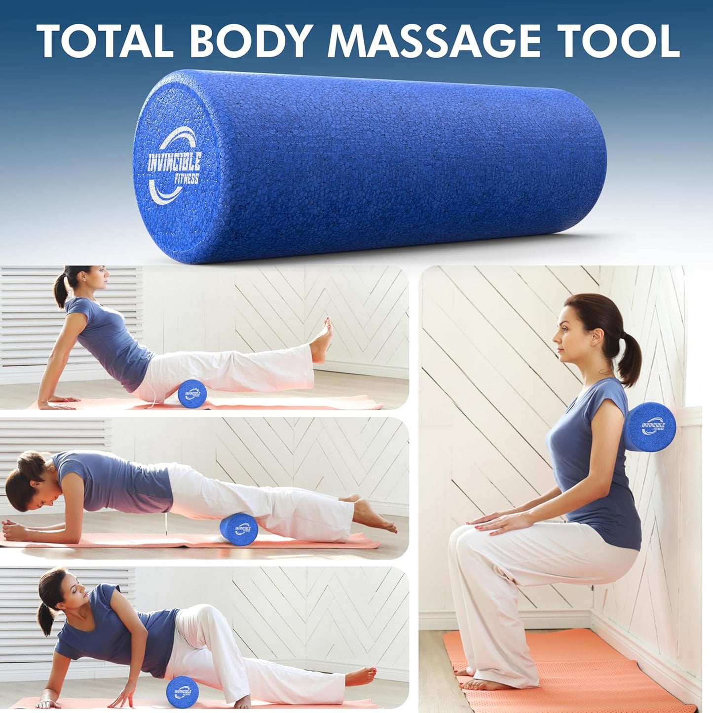 Invincible Fitness 17'' EPP Foam Roller for Deep Tissue Massage – Enhance Recovery, Relieve Pain, and Boost Mobility for a Stronger, Healthier You (Blue)