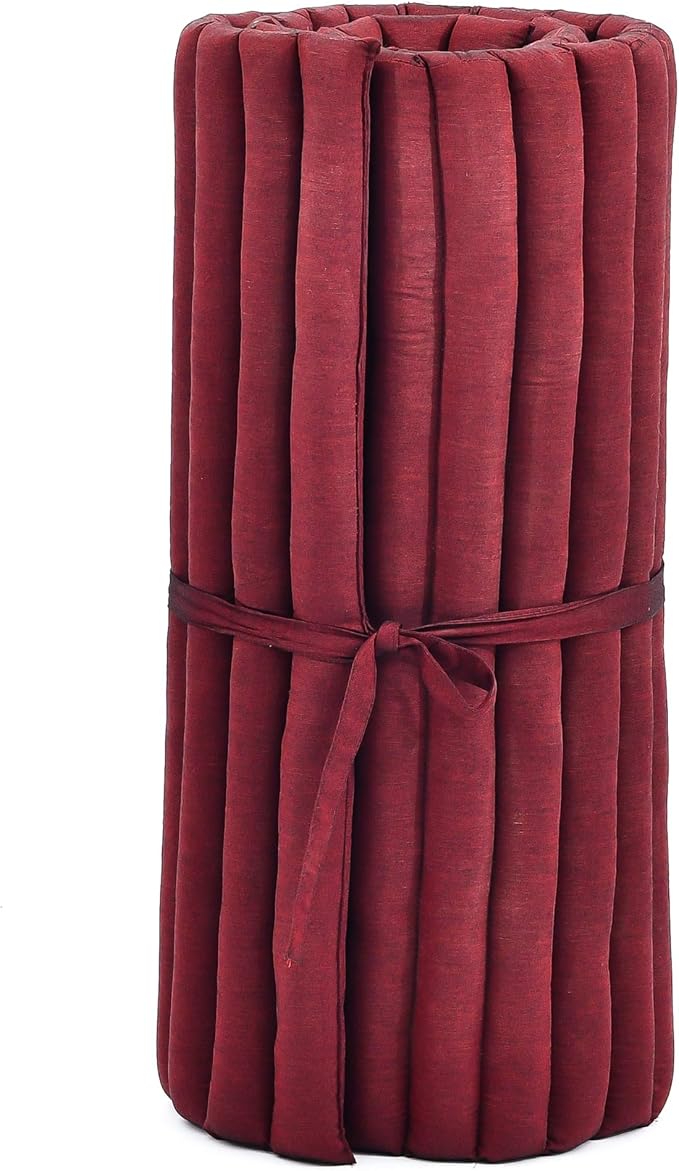 Leewadee - Foldable Floor Mattress - Japanese Roll Up Futon -Trifold Tatami Mat- Guest Floor Bed - Camping Mattress - Thai Massage Mat, Kapok Filled, 75 x 28 inches, Red - Bloomnest