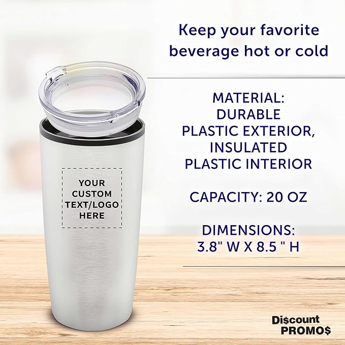Custom Plastic Tumblers 20 oz Set of 6/12/24 Personalized Bulk Pack with Lids, Ice Coffee Tumbler, To Go Cup Insulated - Silver - Bloomnest