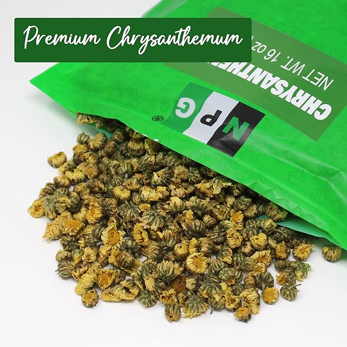 NPG Chrysanthemum Bud Tea 16 Oz, Premium Dried Chinese Tai Ju Flowers, Juhua Herbal Tea, Caffeine-Free, Non-GMO Loose Leaf with Floral Fragrance, Sweet and Refreshing Flavor for Relaxation - Bloomnest