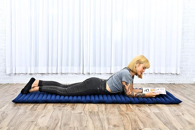 Leewadee - Foldable Floor Mattress - Japanese Roll Up Futon -Trifold Tatami Mat- Guest Floor Bed - Camping Mattress - Thai Massage Mat, Kapok Filled, 75 x 28 inches, Blue - Bloomnest