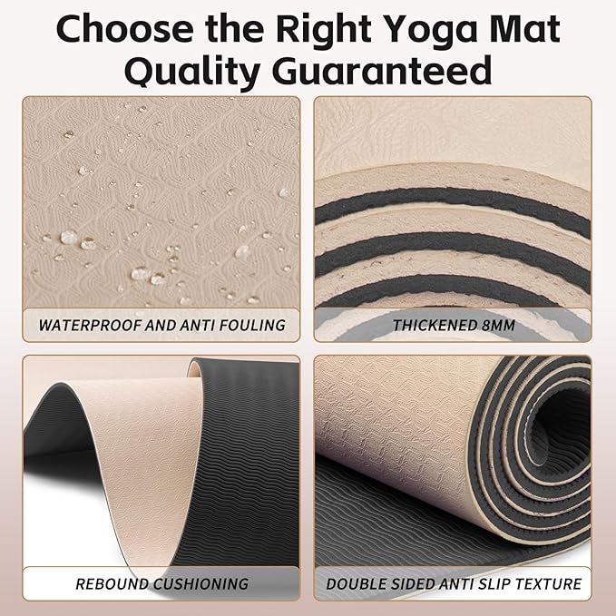 Yoga Mat 8mm Super Thick TPE Fitness Mat | SGS Certified | Non-Slip, Odorless & Tear-Resistant | Unisex with Strap | for Yoga, Pilates, Meditation & Home Workouts - Bloomnest