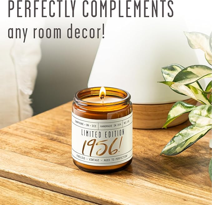 69th Birthday Gifts for Women - 'Limited Edition 1956' Soy Candle, w/Champagne on Ice I 69 Birthday Gifts for Women I 69th Gift for Her Ideas I 9oz Reusable Jar, 50Hr Burn, Made in USA - Bloomnest