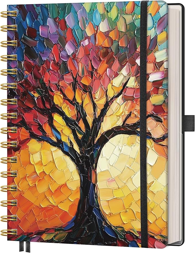 AHGXG Spiral Journal Notebook, 160 Lined Pages, A5 Medium Size (5.7'' x 8.3''), for Men & Women, Journaling, Writing, Work & Office, Hardcover, 100 GSM Thick Paper (Colourful Tree) - Bloomnest