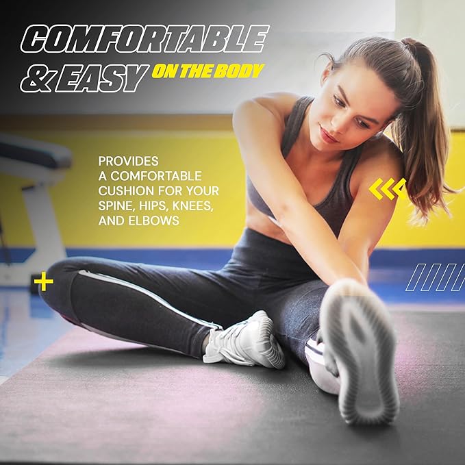 Fit Active Sports Large Exercise Mat 6' x 4' x 8mm Non-Slip Extra Wide Workout Mat for Home Gym, Cardio, Yoga, Floor Fitness, MMA, Plyo, and Jump Rope | Shoe Friendly Black - Bloomnest