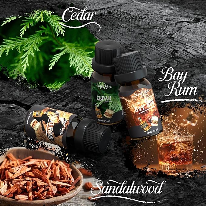 Gentleman Fragrance Oils Set, Essential Oil for Diffuser, Diffuser Oil, Use for Soap Candle Making, Sandalwood, Cedar, Rum, Leather, Smoky Oud, and Frankincense & Myrrh - Bloomnest