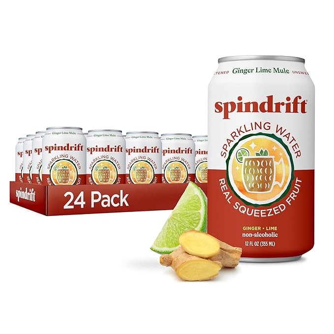 Spindrift Sparkling Water, Ginger Lime Mule Flavored, Made with Real Squeezed Fruit, 12 Fl Oz Cans, Pack of 24 (Only 11 Calories per Can) - Bloomnest