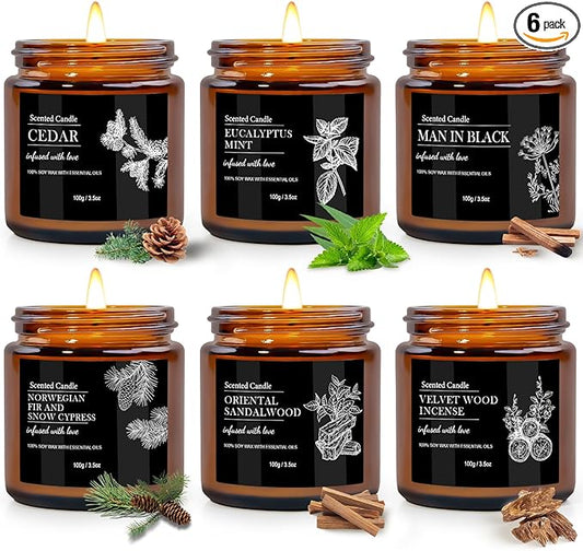 Scented Candle Set | Men Candle Set - 6 Pack Candles for Home Scented, Aromatherapy Candle for Men,150 Hour Burn Time, Masculine Candles Gifts for Birthday, Father's Day - Bloomnest