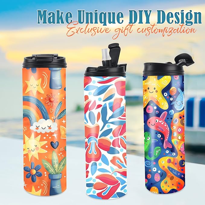 Joyclub 8 Pack Sublimation Water Bottle Blanks Dual Opening 20 oz Sublimation Tumblers with Leakproof Lid and Straw Insulated Stainless Steel Sports Cups - Bloomnest
