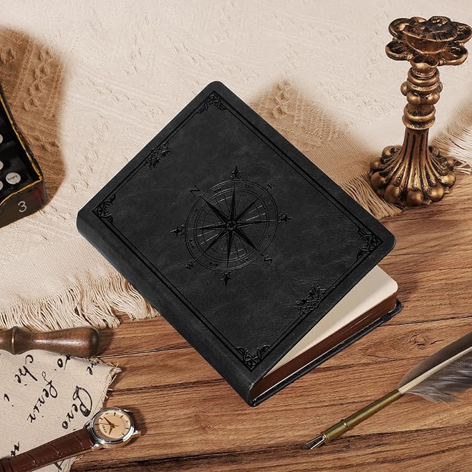 AHGXG Thick Journal Blank Notebook for Men - 320 Numbered Pages A5 Notebook for Writing, 100gsm Plain Paper, Vintage Leather Hardcover, for Women Work Office School, 5.75'' X 8.38''- Black - Bloomnest