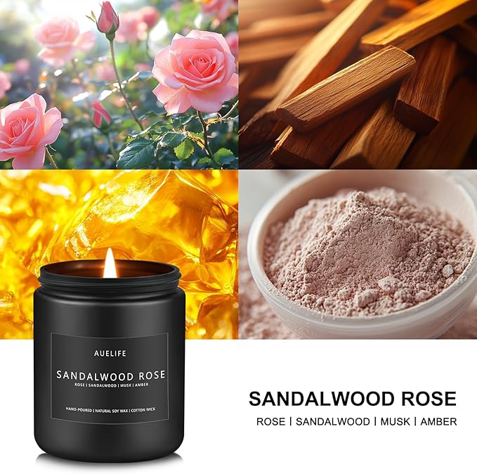 Sandalwood Rose Candle | Scented Candles for Home, Aromatherapy Candle - Soy Candles for Home Scented, Gifts for Women Men, House Fragrance Decoration -7oz - Bloomnest