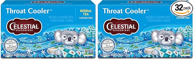 Celestial Seasonings Throat Cooler Herbal Tea, Caffeine Free, 16 Tea Bags Box (Pack of 2) - Bloomnest
