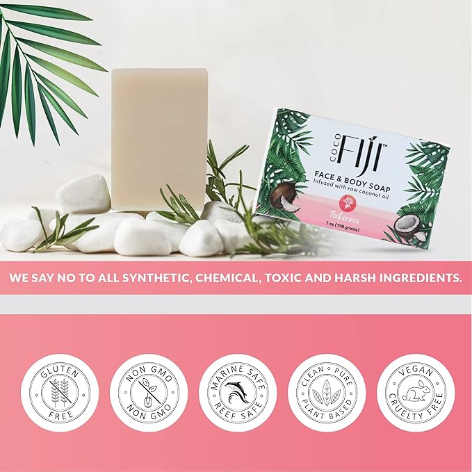 Coco Fiji, Coconut Oil Infused Soap, Bar 7oz (Tuberose, Pack of 2) - Bloomnest