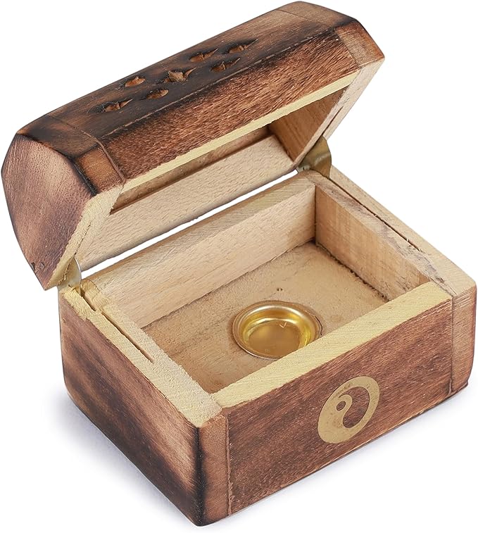 Bless-International Traditional-Handmade-Burner Wooden-Incense-Stick-Holder Ash-Catcher-Stand for-Aromatherapy-Meditation-Yoga (Treasure Box Wooden Charcoal/Cone) - Bloomnest