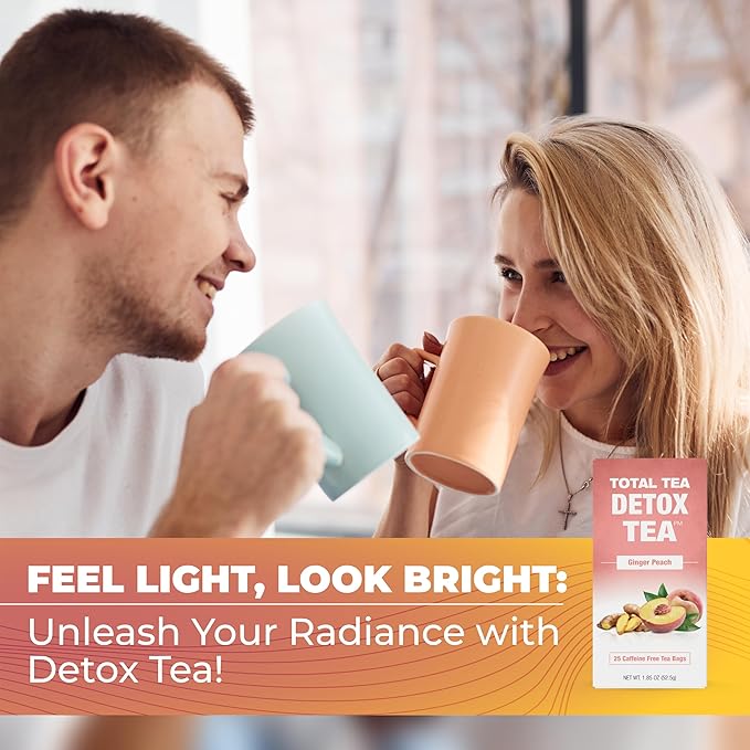 Total Tea SIimming Detox Tea Caffeine Free - 25 Day Detox - Weight l0ss for women with Chamomile, Hibiscus Tea & Ginger Root for Colon Cleanse – Natural Herbal Ginger & Peach Fruit Tea for Digestive Health - Bloomnest