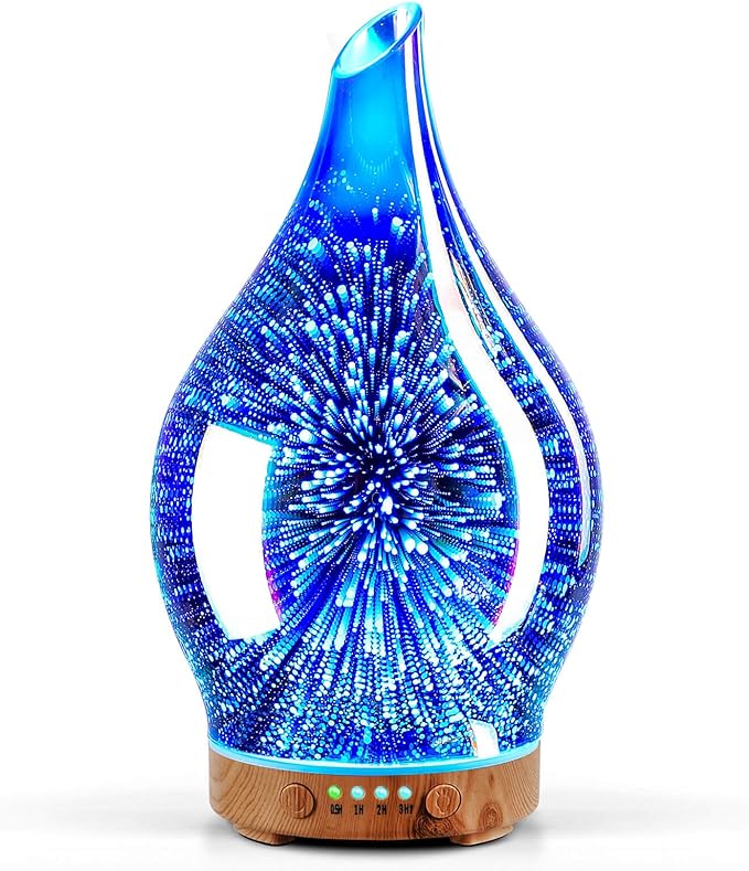 Porseme Oil Diffuser 3D Glass Aromatherapy Ultrasonic Humidifier, Air Refresh Auto Shut-Off, Timer Setting, BPA Free for Home Hotel Yoga Leisure SPA Gift 150ml Last 6H - Bloomnest