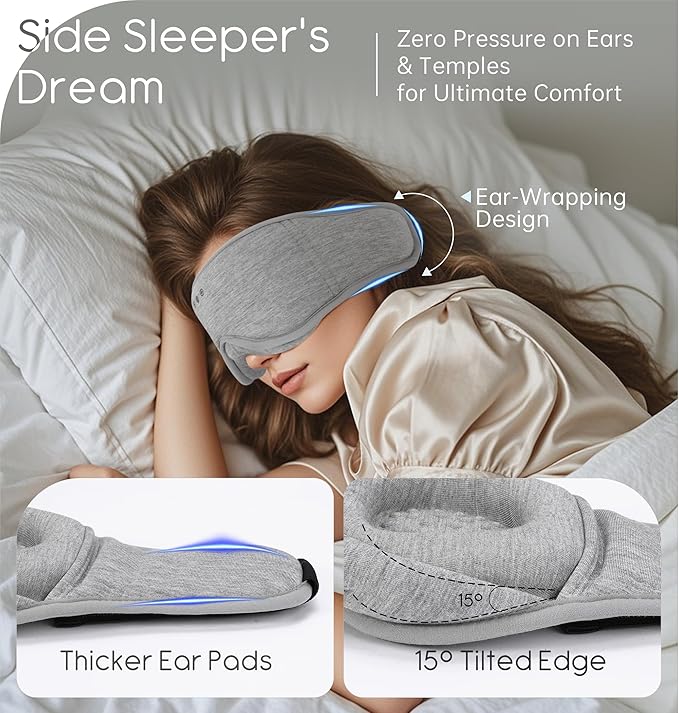 Sleep Mask with Headphones Bluetooth 5.4, TOPOINT 3D Eye Mask Blackout with Soft Bamboo Cotton for Side Sleepers Women Men, Sleep Headphones Earphones HD Speaker Microphone for Travel Meditation Gift - Bloomnest