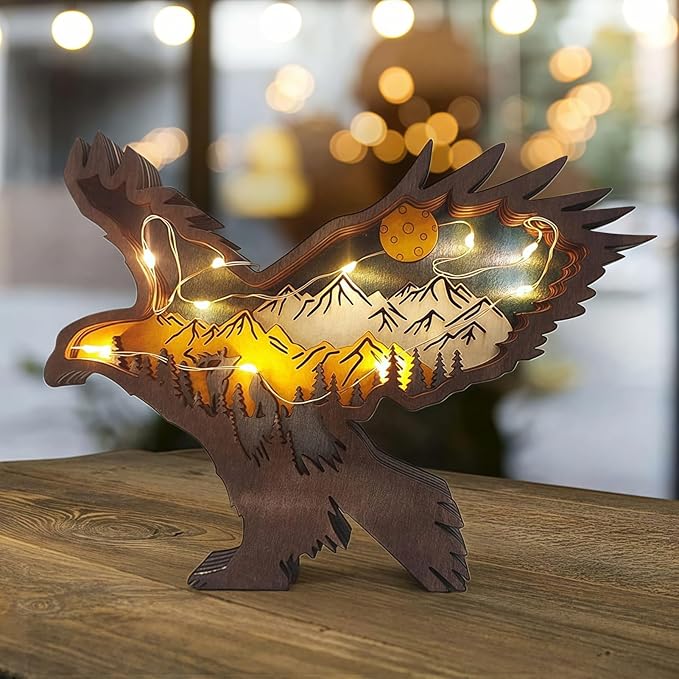 Drawelry 3D Wood Carving Animals Lamp Home Decorative, Cute Bear Family Elephant Presents Ideas Christmas Living Room Office Decor Warm LED Night Lights Gift for Friend Daughter Son Mom Dad (Eagle) - Bloomnest