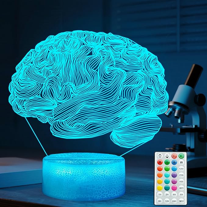 Neurology Gifts, 3D Brain Illusion Lamp, Night Light with16 Colors Changing, Remote Control, Timer, Dimmable, Kids Room Decoration, Xmas Brain Model Gifts - Bloomnest