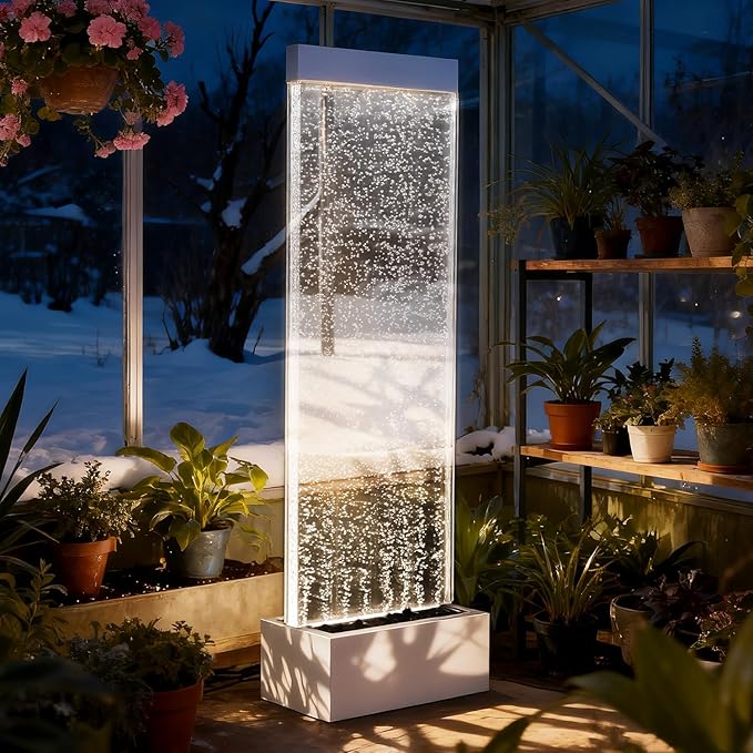 Bubble Wall Waterfall Fountain, Acrylic Indoor Floor Standing Water Wall with Changing LED Color Lights Remote Control, 64" x 19", Housewarming, Christmas Home Decor (Bubble Wall) - Bloomnest