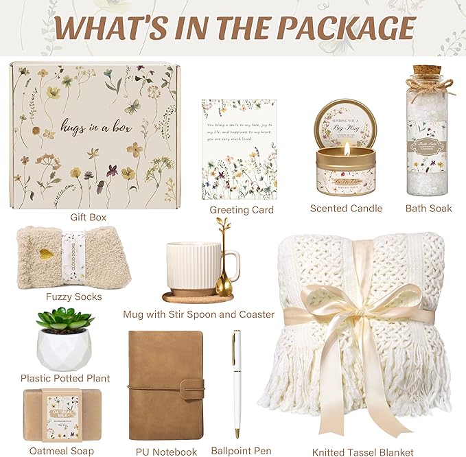 Birthday Gifts for Women, Get Well Soon Self Care Package Box, Sending Hug Baskets Thinking of You Inspirational Gift for New Mom Best Friend Birthday (Ivory) - Bloomnest