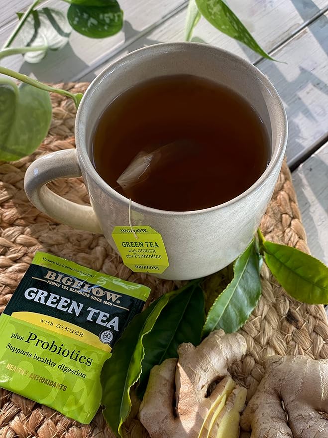 Bigelow Tea Green Tea with Ginger Plus Probiotics, Caffeinated Tea with Ginger, 18 Count Box, (Pack of 6), 108 Total Tea Bags - Bloomnest