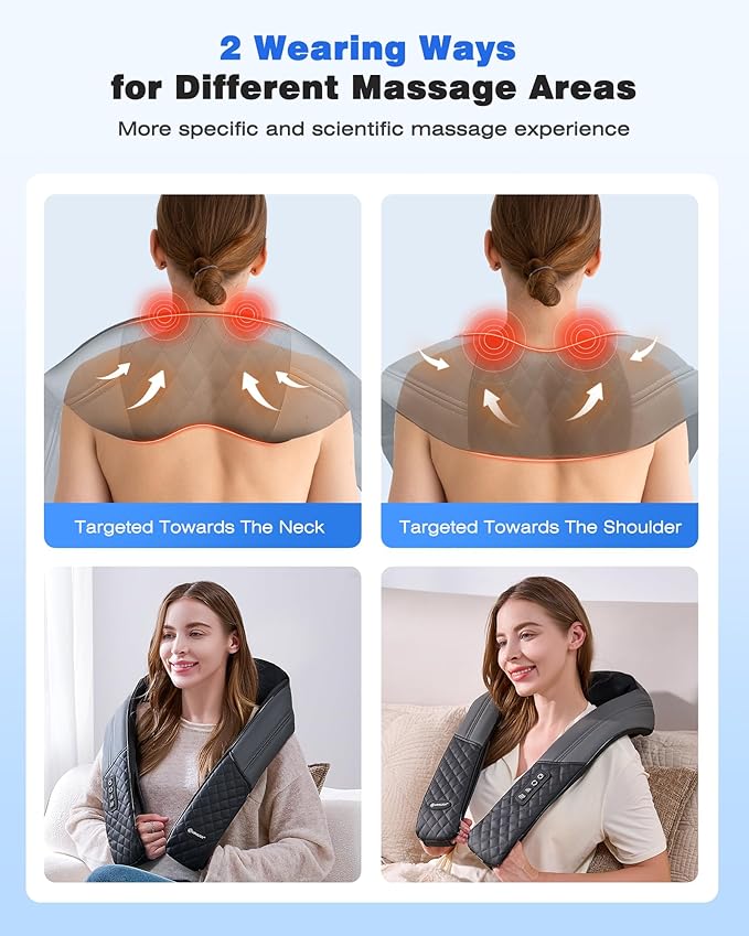KINGJOY Neck and Shoulder Massager with Heat, 2025 Upgarded 4D Shiatsu Neck and Back Massager with 16 Massage Nodes for Back, Shoulder, Legs, Pain Relief & Tension Relief, Gifts for Women/Men/Mom/Dad