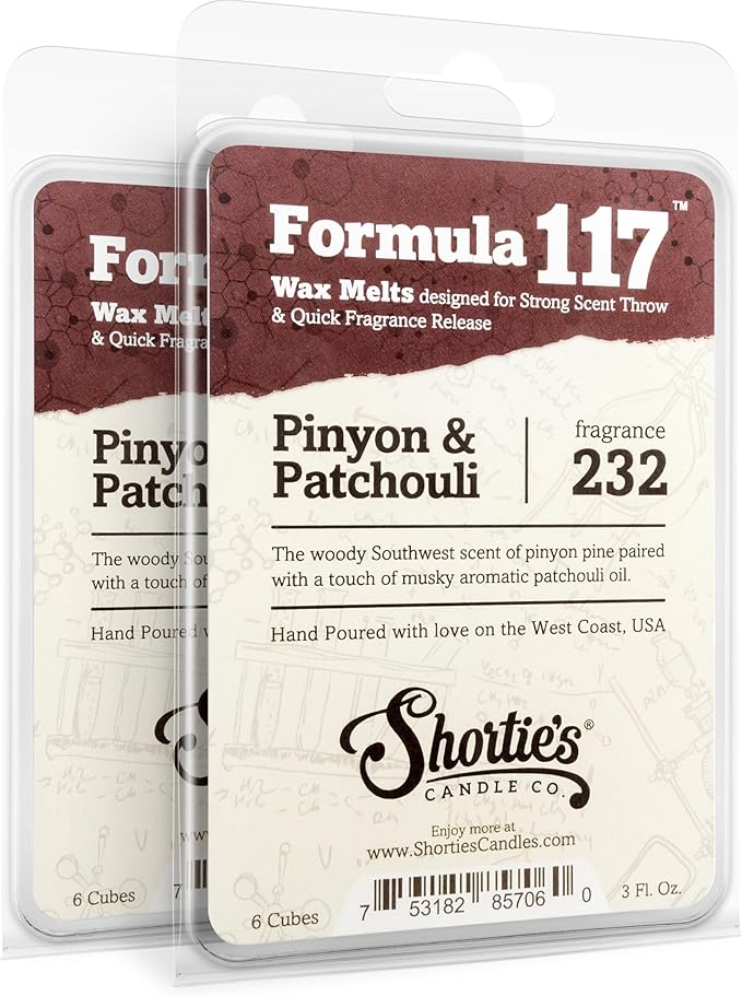Shortie's Candle Company Pinyon & Patchouli Wax Melts Multi Pack - Formula 117-2 Highly Scented 3 Oz. Bars (6 Oz. Total) - Made with Natural Oils - Incense & Earth Air Freshener Cubes Collection ShortiesCandleCompany