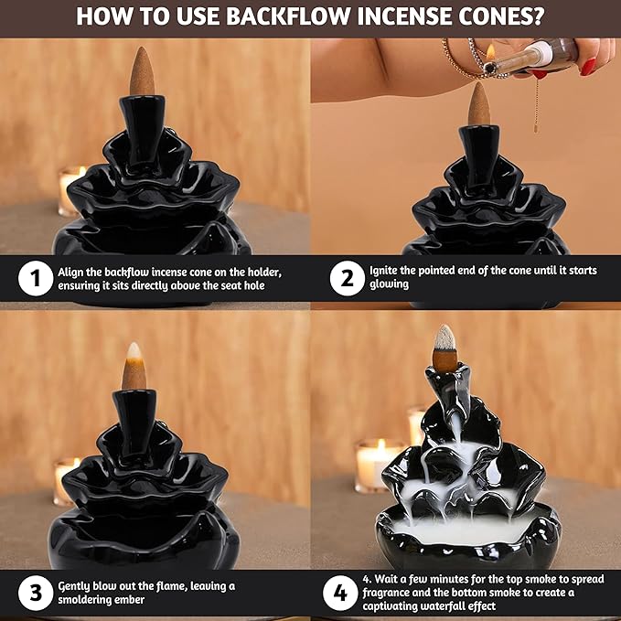 Folkulture Backflow Incense Cones for Waterfall | 30 Pc Waterfall Incense Cones Scented | 2 Fragrance Insenses | Mixed Natural Fragrances | Pine and Cedar Inscents FOLKULTURE