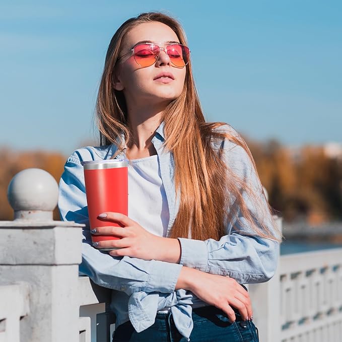 20 oz Tumbler Coffee Travel Tumblers Bulk with Lid Stainless Steel Double Wall Vacuum Insulated Mug Powder Coated Cups fit Car Cupholder for Hot and Cold - Red, 8Pack