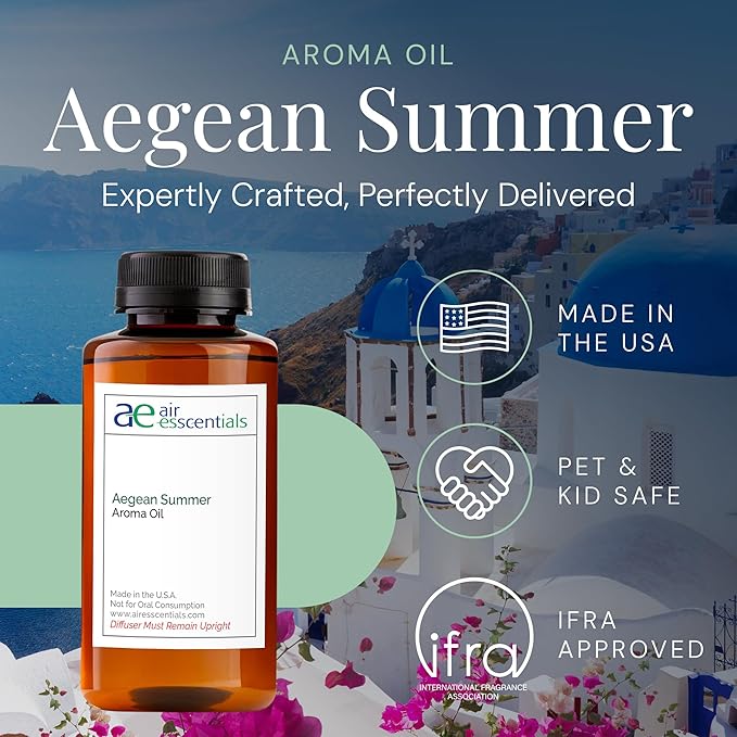 Aegean Summer Aroma Oil, Essential Oils Blend for Diffusers & Scent Machines, Green Tea & Lemongrass, Aromatherapy, Cold Air Diffuser Compatible, 300 mL - Bloomnest