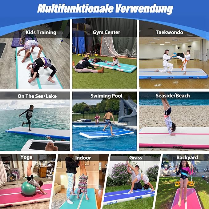 Dwzdd Gymnastics Air Mat 10ft/13ft/16ft/20ft Tumbling Mat Inflatable Gymnastics Tumble Track for Home/Gym/Training/Cheerleading/Water with Electric Pump