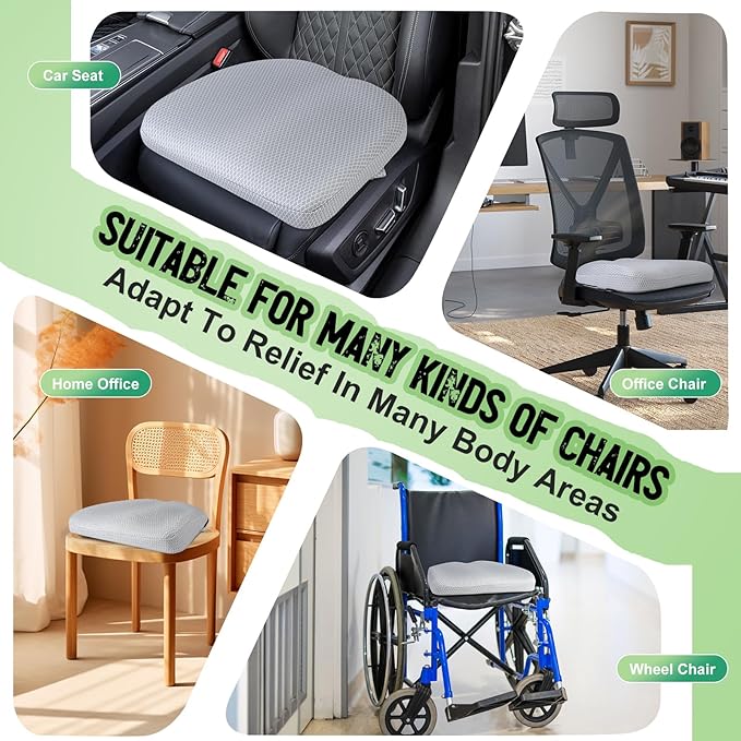 Air Fiber Office Chair Cushion - Ergonomic Seat Cushion for Orthopedic Coccyx, Relief Hip & Back Support - Doctor Recommended Cushion for Long Sitting Worker Driver & Handicapped (Light Grey) - Bloomnest