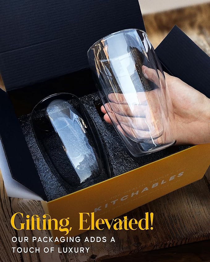 Kitchables Double Walled Glass Coffee Mugs Set of 2, 15oz Insulated Glass Coffee Mugs for Cappuccino, Latte, Tea, Espresso - Latte Cup - Tazas Para Cafe - Bloomnest
