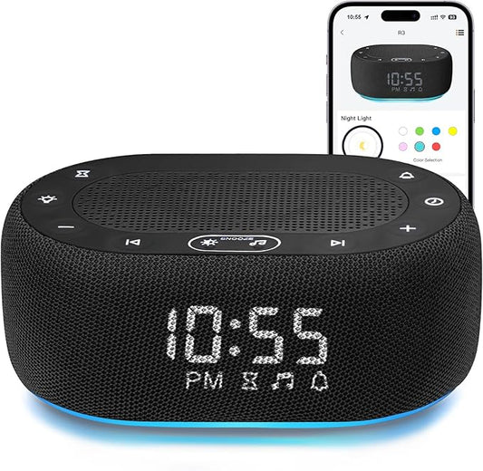 1Mii White Noise Sound Machine for Sleep, Pink Noise Machine for Baby Adults Sleeping, 18 Soothing Sounds with 7-Color Night Light, Timer, Alarm Clock, Volume Control, Remote App Control - Black - Bloomnest