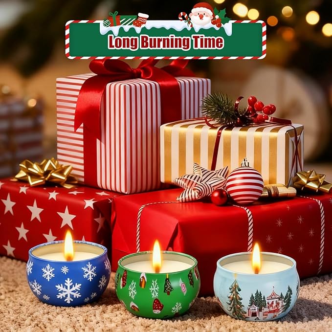 12 Pack Christmas Scented Candles with Natural Soy Wax, Long Lasting Aromatherapy Soy Candles for Home Scented, Christmas Candles Gift Set for Women & Friends - Bloomnest